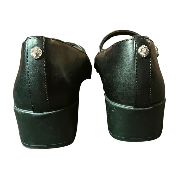 Anne Klein Black Leather Mary Jane Wedge Heels Size 7M classic old money preppy - Picture 3 of 13